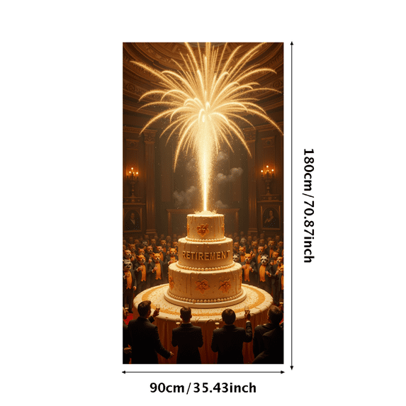 Retirement Themed Golden Backdrop Banner with Clock Element Party Decoration Background for Retirement Parties Photo Booths Memory Keepsakes Celebrations