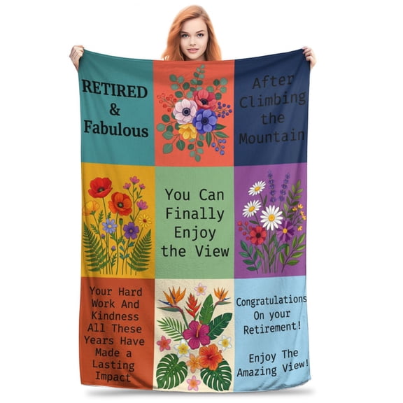 Retirement Throw Blanket Flannel Graceful Flower Design All Season Throw Soft Plush Warm Home Decor for Couch and Bed 50x40
