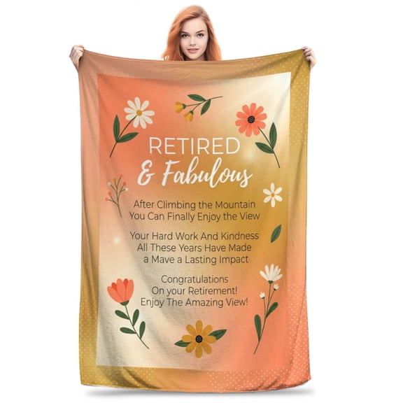 Retirement Throw Blanket Flannel Graceful Flower Design All Season Throw Soft Plush Warm Home Decor for Couch and Bed 50x40