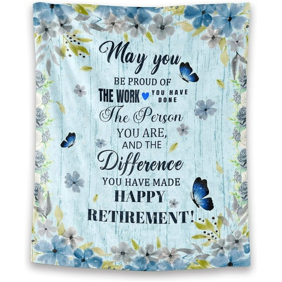 Retirement Throw Blanket - Soft, Fuzzy & Warm - 50x60 Inches Flannel Blankets for Women, Men - Light Blue Modern Throws Farewell Gift for Coworker