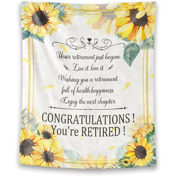 Retirement Throw Blanket - Soft, Fuzzy & Warm - 50x60 Inches Flannel Blankets for Women, Men - Light Blue Modern Throws Farewell Gift for Coworker