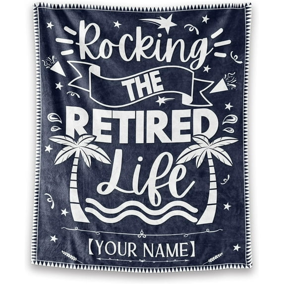 Retirement Throw Blanket - Soft, Fuzzy & Warm - 50x60 Inches Flannel Blankets for Women, Men - Light Blue Modern Throws Farewell Gift for Coworker