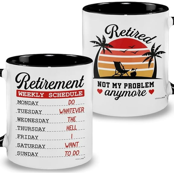 Retirement Weekly Schedule Mug - Funny Retired Gifts for Men, Women, Retirement Present Dad Mom, Ideas for Her Coworkers, Office, Family, Retirement Cup for Birthday, Christmas, Happy Gifts
