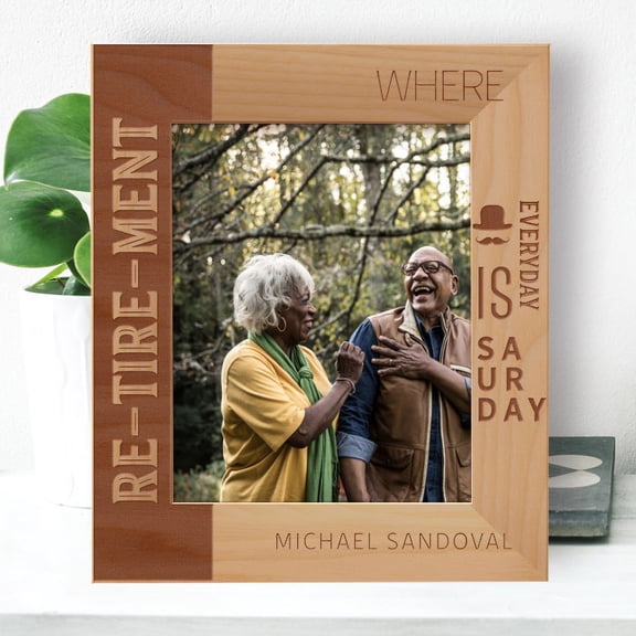 Retirement Where Everyday Is Saturday Personalized Wooden Frame 8" x 10" Brown (Vertical)
