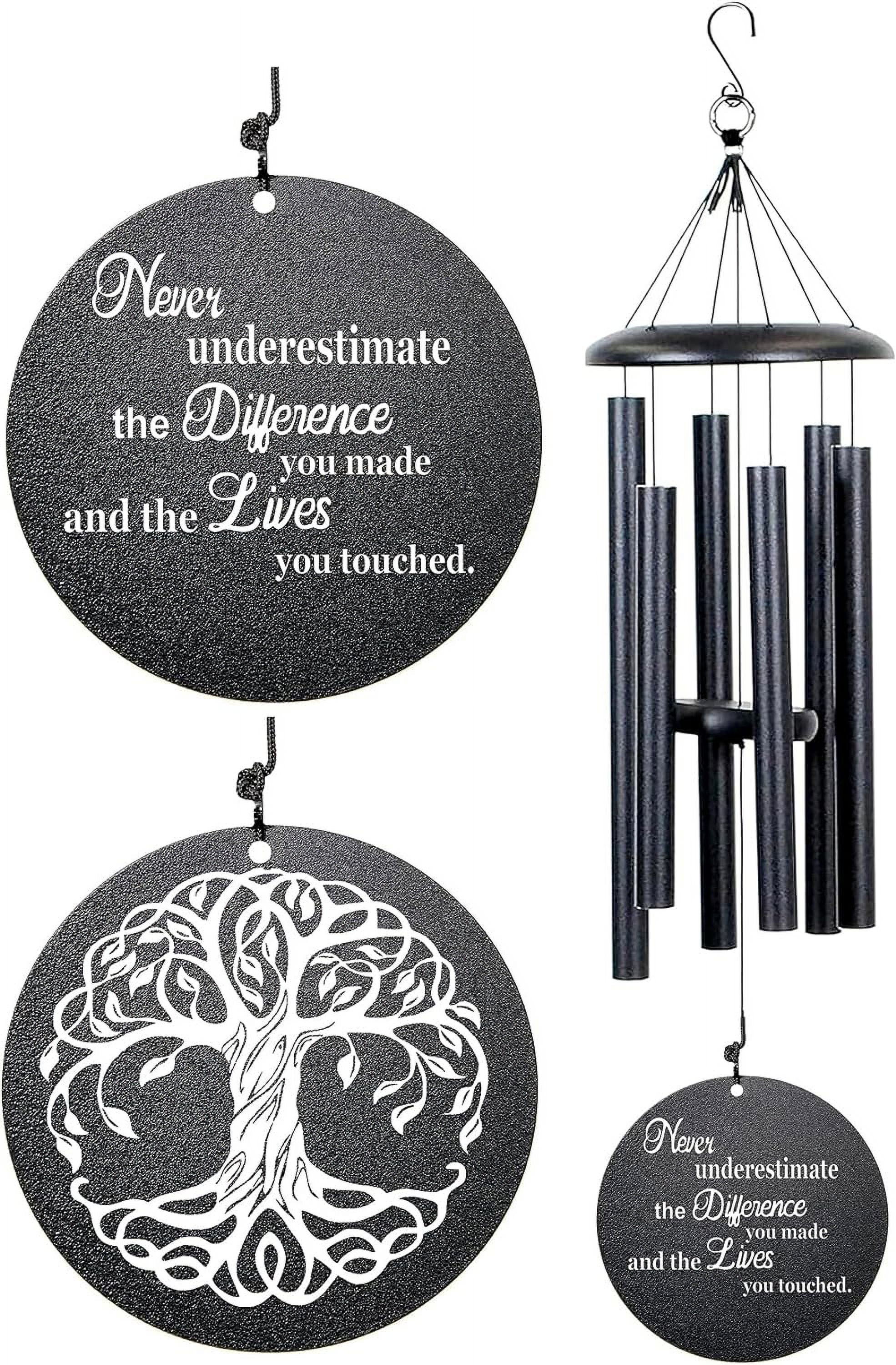 Retirement Wind Chime, Tree of Life, Inspirational Retirement Gifts for Men, Women, Teacher, Co-Worker, Employee, Nanny, Nurse (Black)