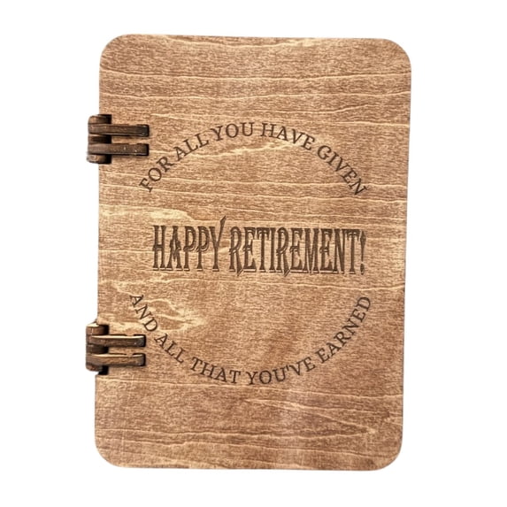 Retirement Wooden Greeting Card with Envelope — Engraved Poem Keepsake Gift for Retiree, Milestone Gift