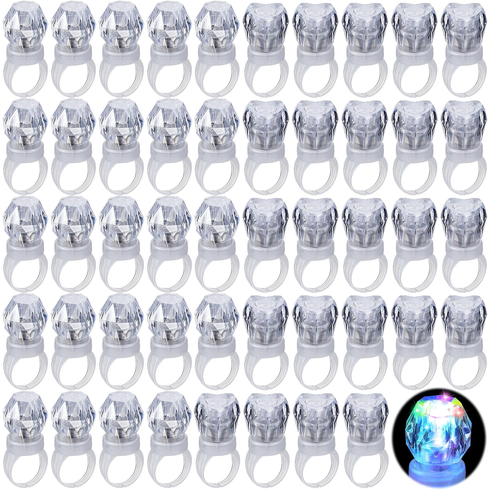 Retisee 60 Pcs LED RRF12 Light up Rings Party Favors Plastic Diamond ...