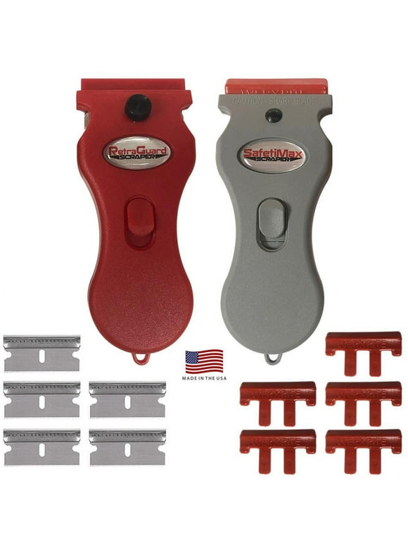 RetraGuard Razor Scraper + SafetiMax Plastic Blade Safety Scrapers Combo Pack (2 Scrapers + 10 Blades)