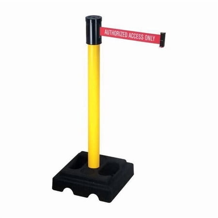 Barrier Post with Belt, Yellow, 15 ft Length, 40 in Post Height, Authorized Access Only, Yellow