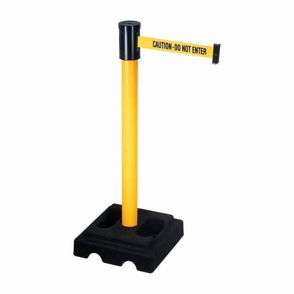 Barrier Post with Belt, Yellow, 15 ft Length, 40 in Post Height, Caution Do Not Enter, Yellow