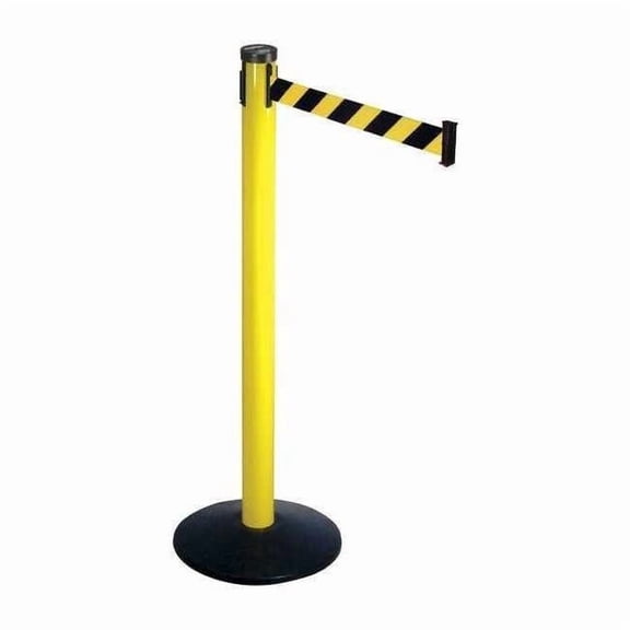 Barrier Post with Belt, Yellow, 10 ft Length, 40 in Post Height, No Legend, Yellow