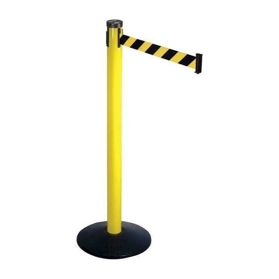 Barrier Post with Belt, Yellow, 10 ft Length, 40 in Post Height, No Legend, Yellow