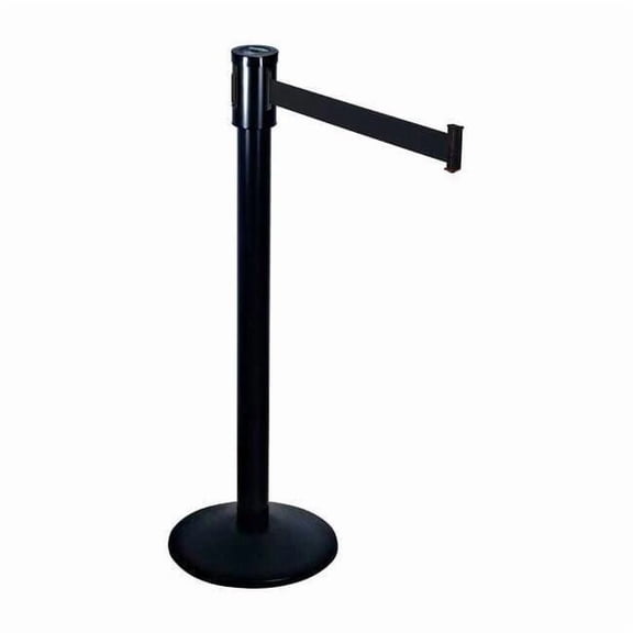 Barrier Post with Belt, Black, 15 ft Length, 40 in Post Height, No Legend, Black