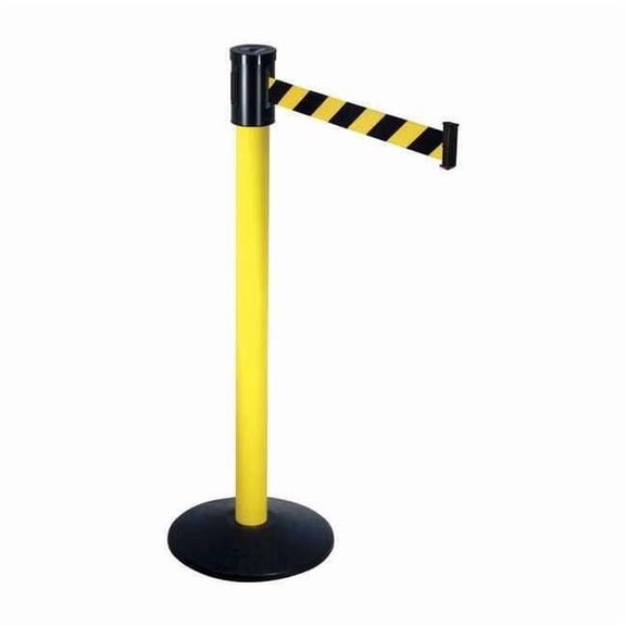 Barrier Post with Belt, Yellow, 15 ft Length, 40 in Post Height, No Legend, Yellow