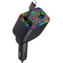 Retractable 120W Fast Car Charger for iPhone with Type C Cables, Bluetooth FM Transmitter Car Adapter Handsfree Call Audio Receiver Radio Transmitter MP3 Player LED Backlit (Black)