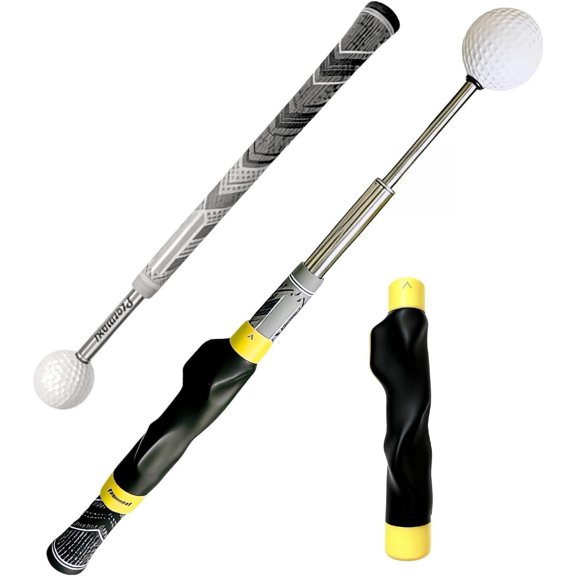 Retractable 2-in-1 Golf Swing & Grip Trainer with Audible Click Features Removable Grip Corrector for Use Clubs Tempo, Speed & Release Ideal Indoor Practice Aid & Golf