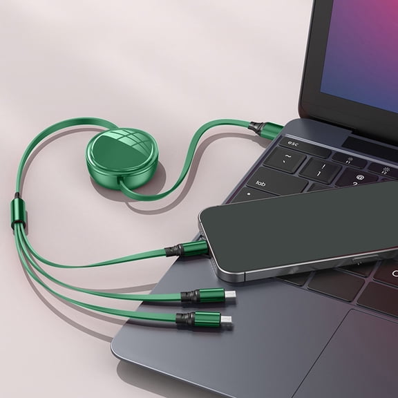 Retractable 3 In 1 Charging Cable, Multi Interface USB Fast Charging Cord, TPE Wear Resistant Phone Charger Cable For Travel Home Office, 47.24 Inches, Green