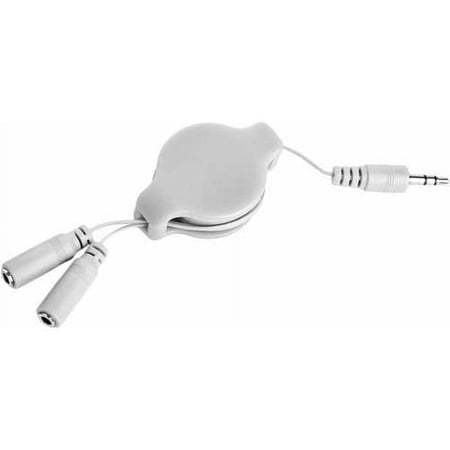Retractable 3.2 inch Headphone Splitter (3.5mm Male to 2 3.5 mm Female) Cable [Ideal for phones, laptops, tablets, etc.]