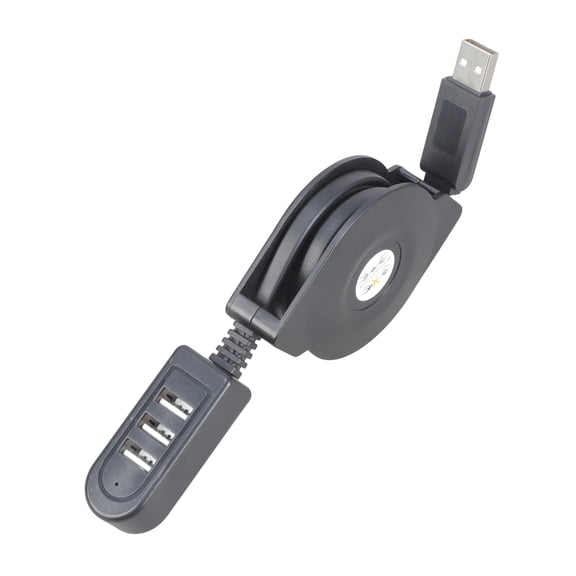 Retractable 3-Port USB2.0 Expander 1.1M Cable Supports PowerBanks, Car Adapters & Data Transfer