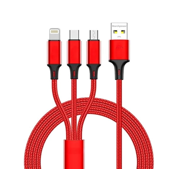 Retractable 3-in-1 Charging Cable for Mobile Phones with Multiple Connectors, Easy Storage Design (Red)