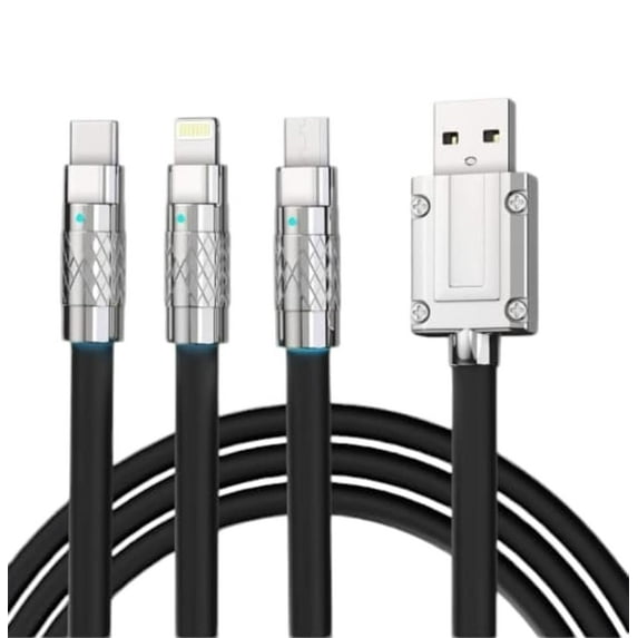 Retractable 3-in-1 Charging Cable for Mobile Phones with Multiple Connectors for Daily Home, Office & Travel Use (Black)