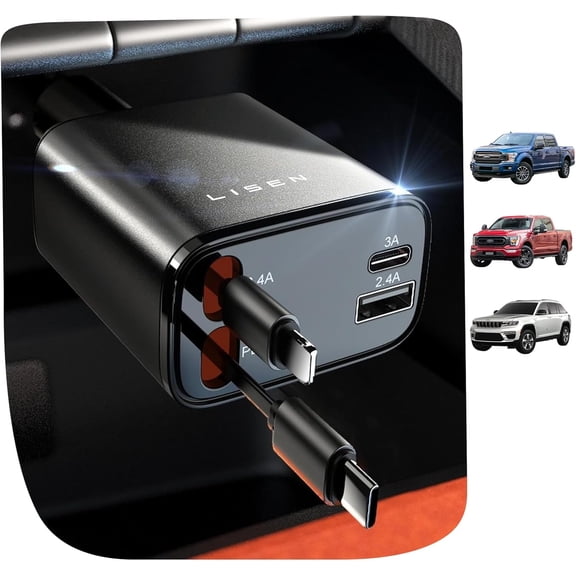 Retractable 4 in 1 for Cars, 69W Retractable USB C with 31.5in Cable, Fast Charging for iPhone 17 16 15 14 13 12 Pro Max Plus, Compact Cars Accessories for Daily Driving