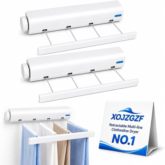 Retractable 4 Line Clothesline, Wall Mounted Automatic Spring Loaded Clothes Dryer, Heavy Duty Laundry Drying Line for Indoor Balcony Outdoor Patio