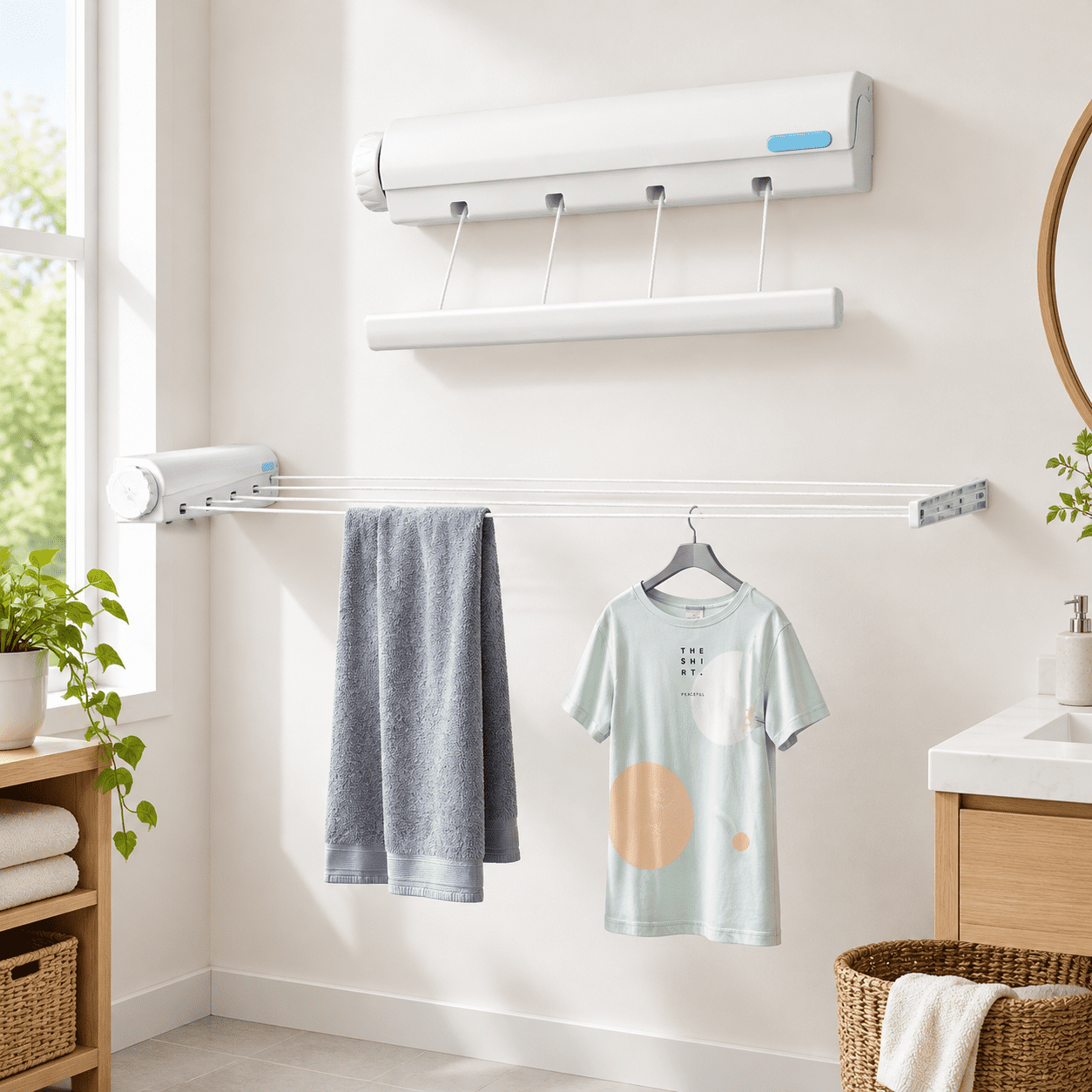 Retractable 5-Line Wall Mounted Clothesline, Indoor/Outdoor Telescopic ...