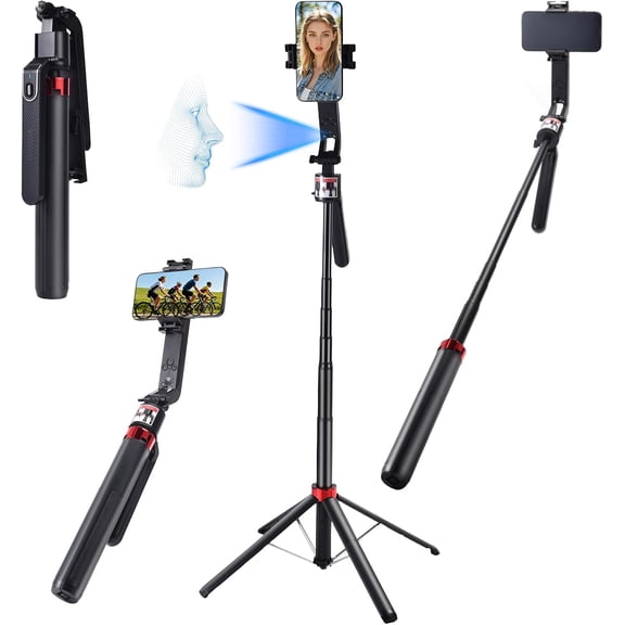 Retractable AI Selfie Stick Tripod - 71-inch Smart Rotating Quad Pod with Human Recognition Tracking, Compatible with iPhone/Android/Action Cameras/DSLRs