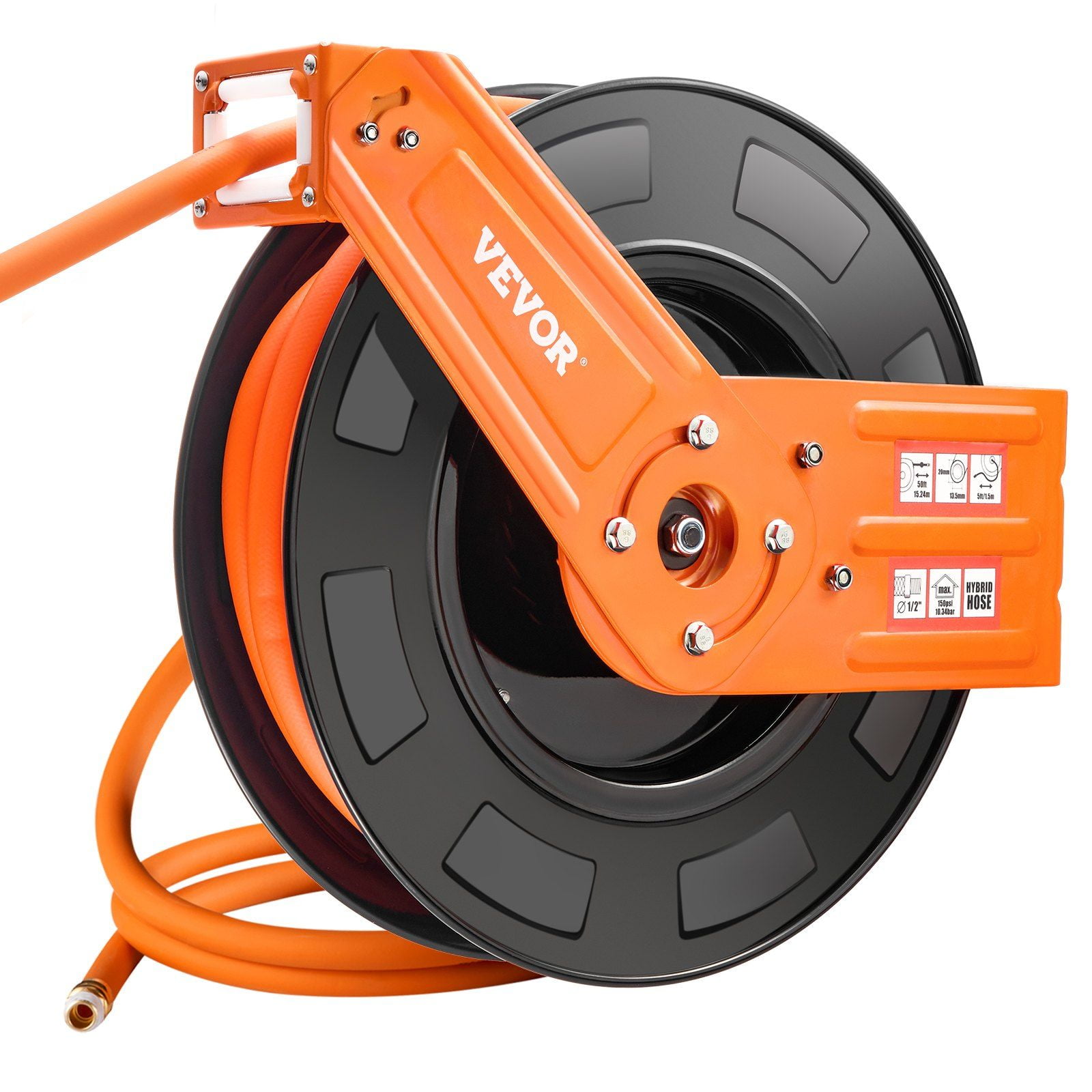 Retractable Air Hose Reel 1/2" x 50 FT, Hybrid Heavy Duty, 300 PSI Max, for Garage & Workshop