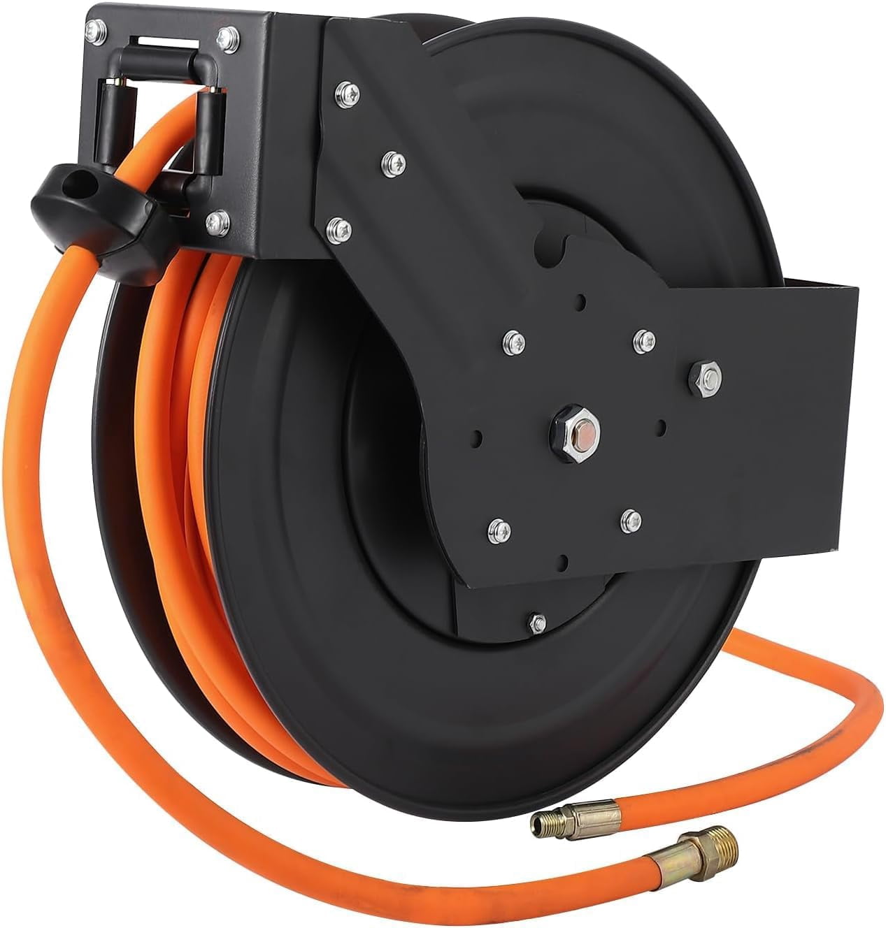 Retractable Air Hose Reel, 1/2 IN x 50 FT Hybrid Polymer Hose Max 300PSI, Double Arm & Auto Rewind Air Compressor Hose Reel Heavy Duty with 5 ft, Ceiling/Wall Mount Enclosed Air Reel Commerica