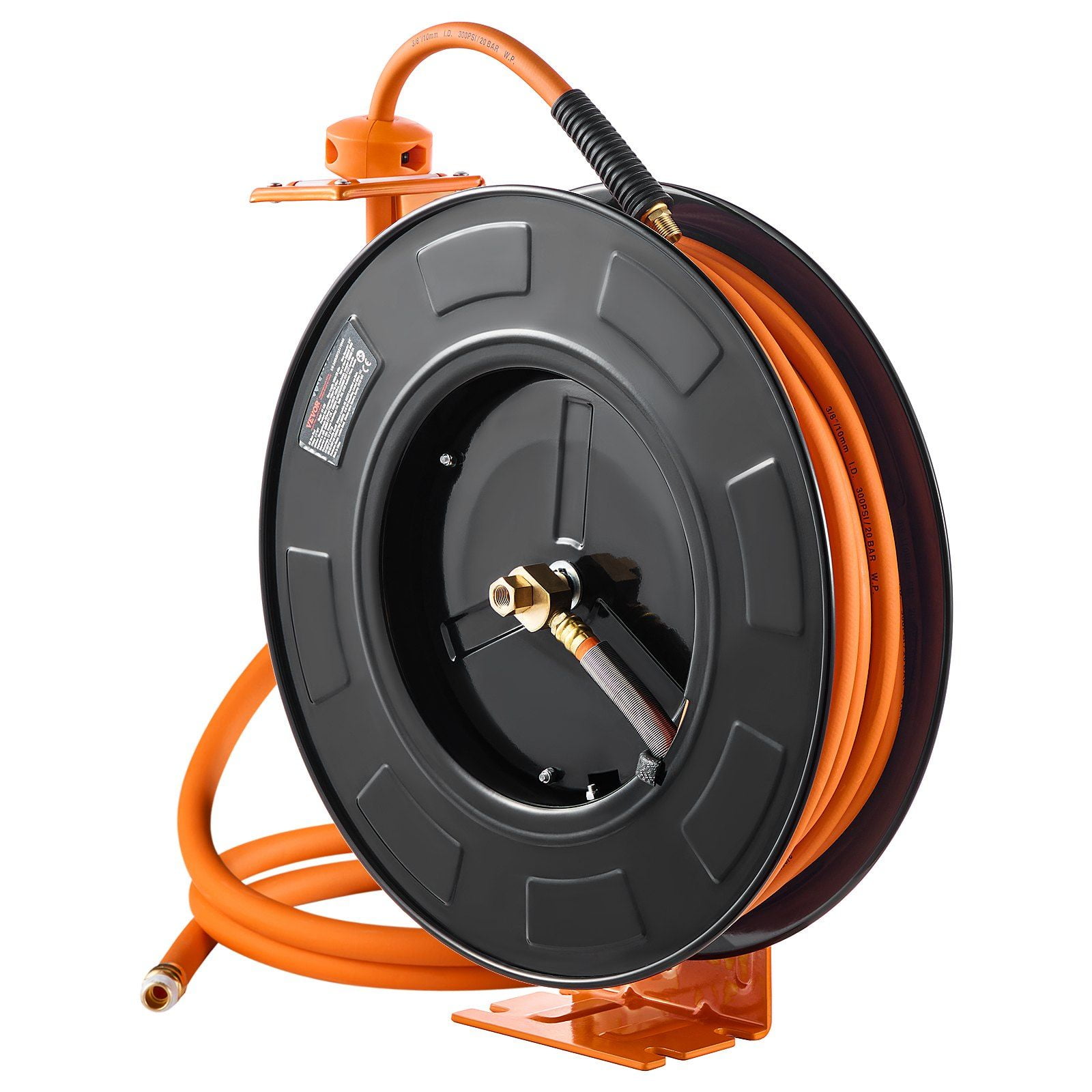 Retractable Air Hose Reel 3/8 Inch x 100 Feet Rubber Air Hose 300 PSI Auto Rewind with 5 Feet Lead In Heavy Duty Steel Reel Ceiling Wall Mount 1/4 Inch NPT Fitting