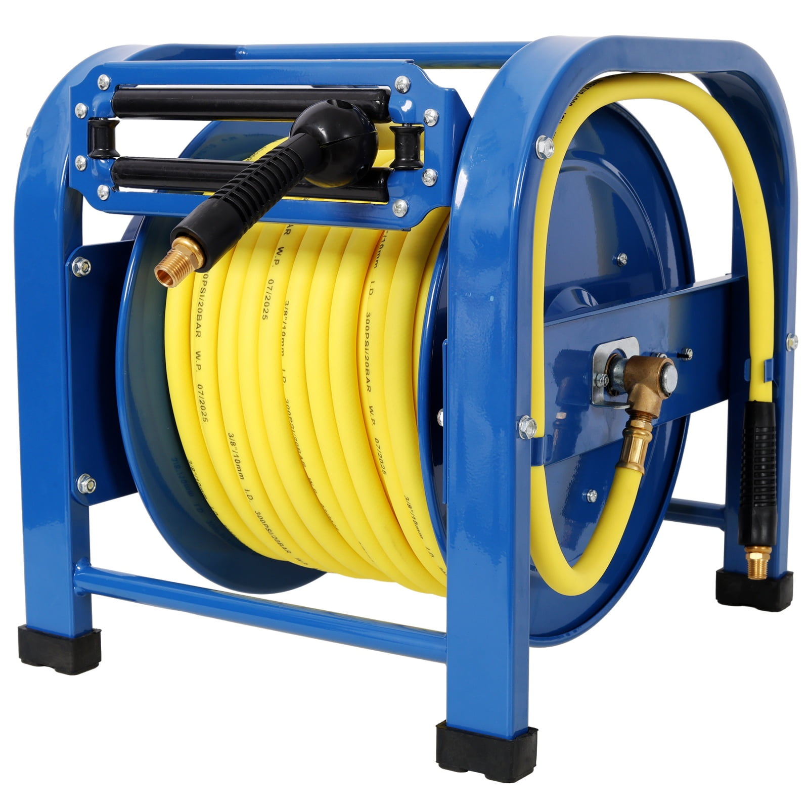 Retractable Air Hose Reel 3/8" x 100 ft, 300 PSI Heavy Duty Steel, Spring-Driven Industrial Hose Reel with Hybrid Hose