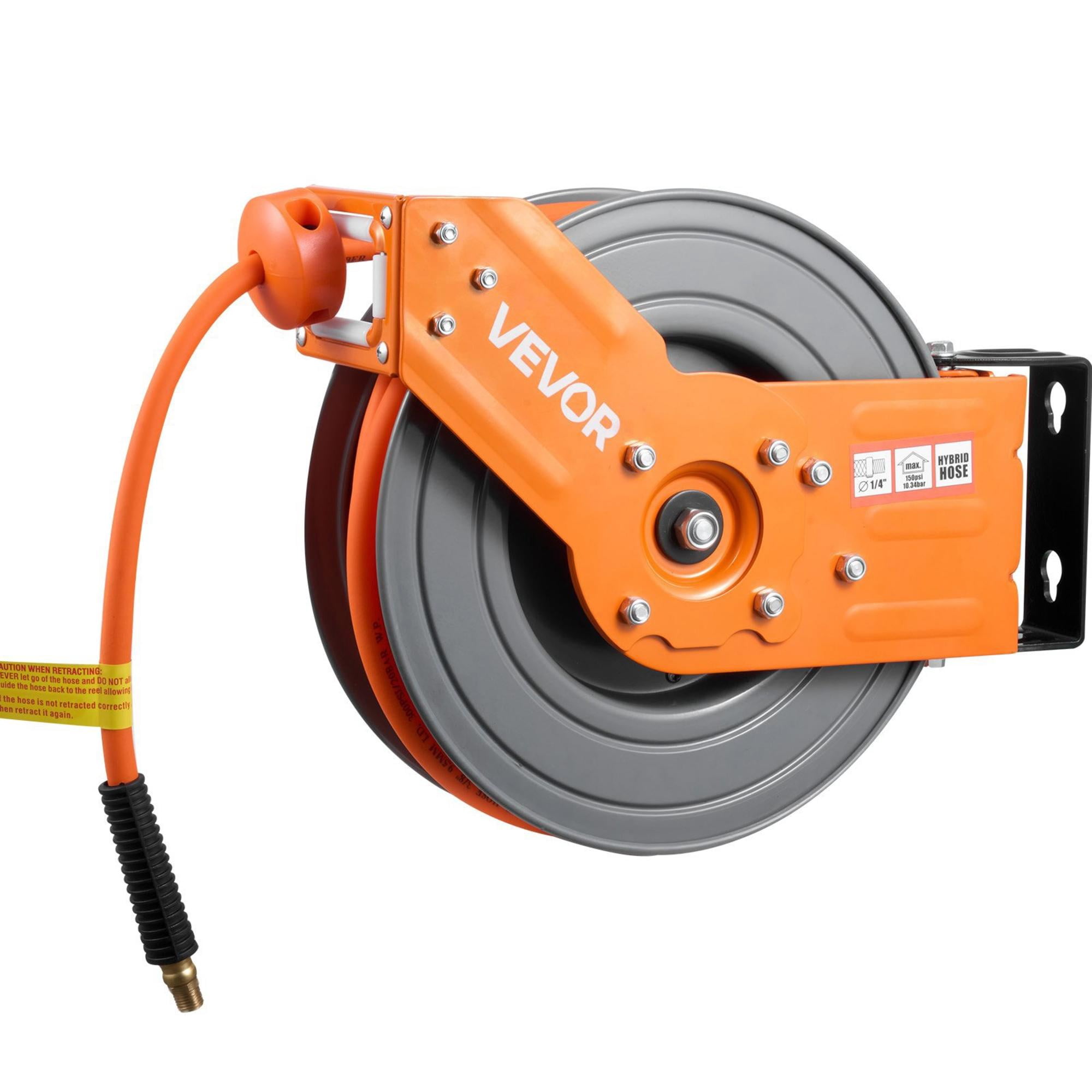 Retractable Air Hose Reel, 3/8" x 50 ft Hybrid Hose, 300 PSI, Auto Rewind, Wall Ceiling Mount