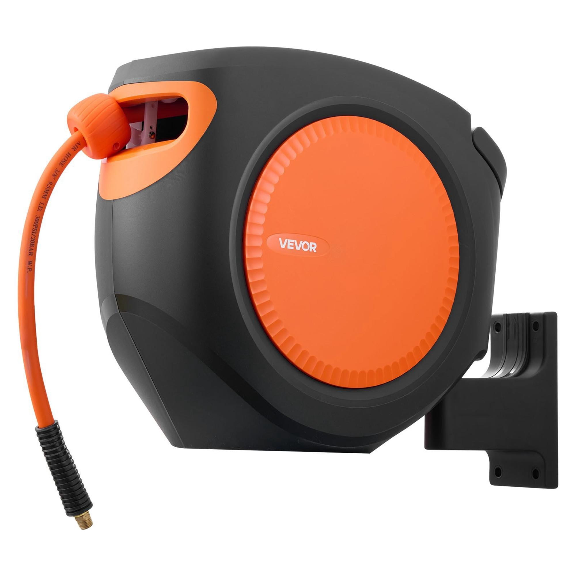 Retractable Air Hose Reel, 3/8" x 80ft Hybrid Air Hose, 300 PSI Auto-Rewind Enclosed Reel with 180° Swivel Mount for Workshop, Garage