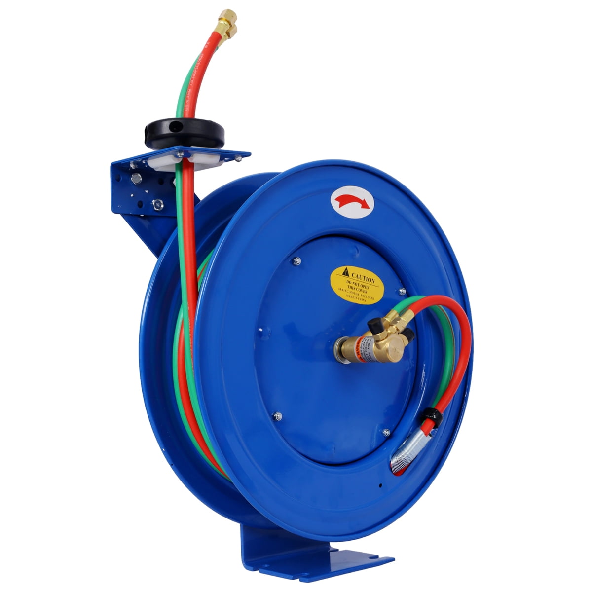 Retractable Air Hose Reel, Heavy Duty Welding Hose Reel 1/4" Inch x 50' Foot Twin Oxygen Acetylene Rubber Hoses STD Duty Max 200 PSI Industrial Single Arm Construction
