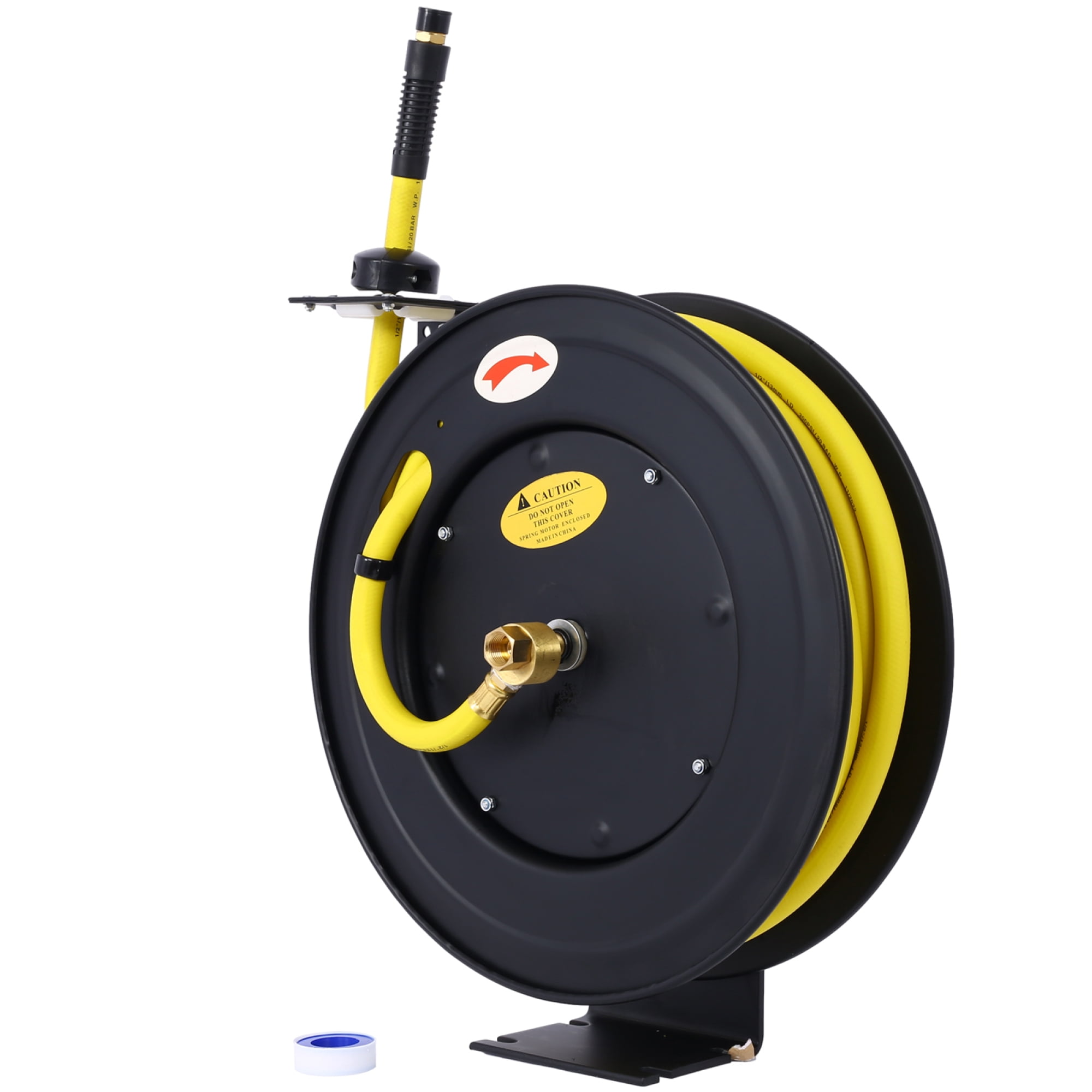 Retractable Air Hose Reel with 1/2 Inch x 50 FT Hybrid Hose, 300 PSI, Heavy Duty All Steel Construction, Black