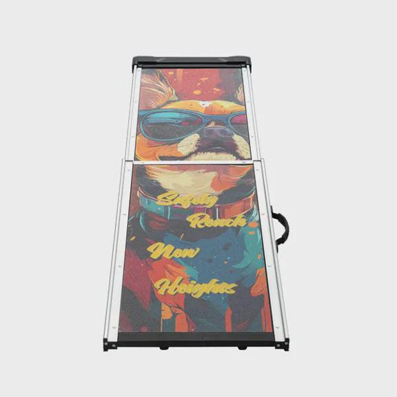 Retractable Aluminum Dog Ramp Portable Pet Steps for Cars Trucks SUVs Telescoping with Non Slip Surface Colorful Patterns