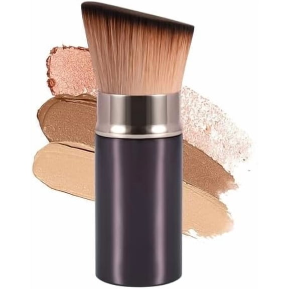 Retractable Angled Kabuki Brush for Foundation, Blush & Bronzer, Dense Travel Makeup Brush for Liquid, Cream & , Soft Buffing & Blending Tool for Full Coverage ()