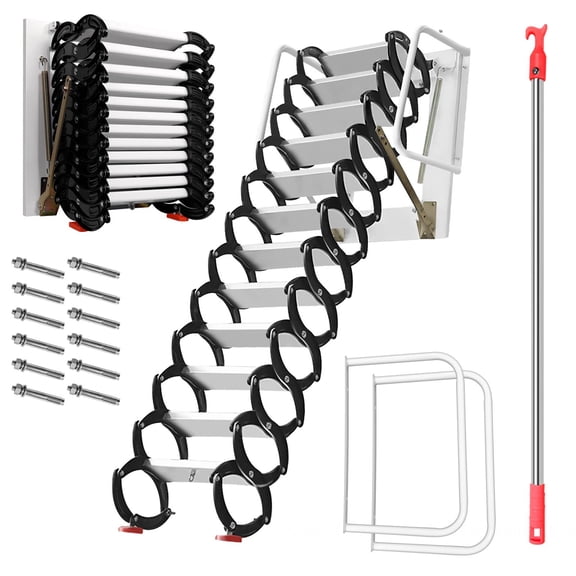 Retractable Attic Ladder Ceiling,Attic Extension Stairs With 110 Lbs Load,Foldable Design And Telescoping Handrail,Attic Ceiling Ladder For Attic Access,Black