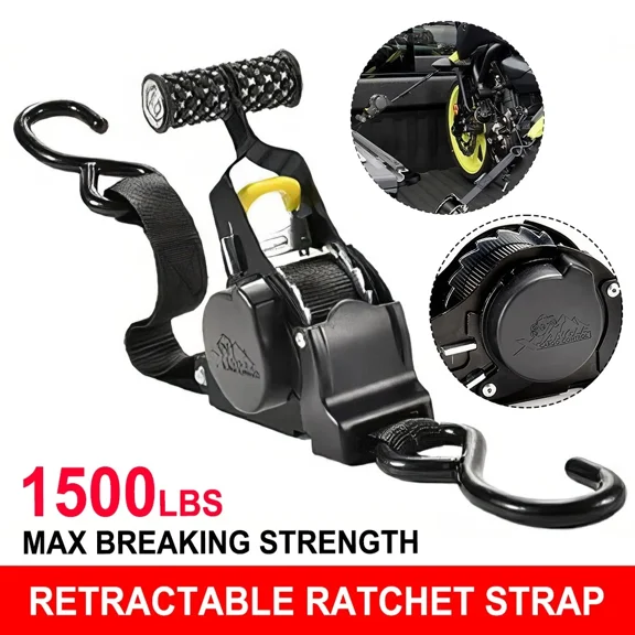 Retractable Auto Retract Ratchet Tie Down Strap Lashing Strap 1"x10' 1500lb+Hook