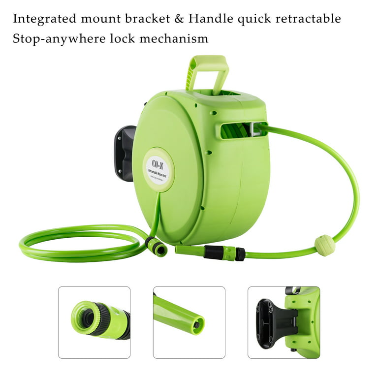 Retractable & Auto Rewind Air Hose Reel 65 Feet by 1/2 Inch for Garden  Watering, 300psi, Lightweight 