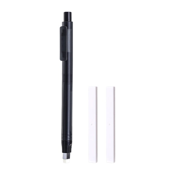 Retractable Automatic Eraser Pen with 2 Refills - Precision Eraser for Drawing, Sketching & Office Use - Clean, Smudge-Free Results, Convenient & Portable Design Black