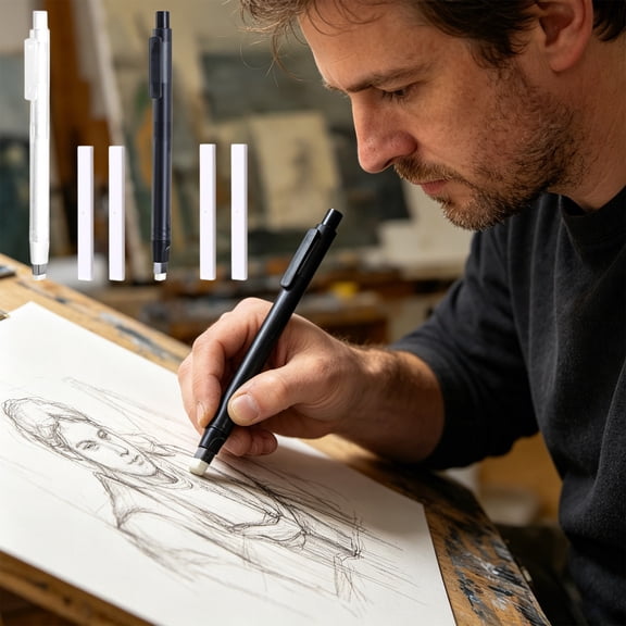 Retractable Automatic Eraser Pen Precision Tip • Fine Detail Erasing • Clean No-Smudge Graphite Eraser • Artist Sketching Drafting OfficeTool