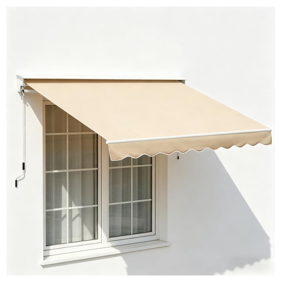 Retractable Awning 10x8 ft - Beige Patio Sun Shade with Manual Crank - UV Water Resistant Polyester & Aluminum Frame for Deck & Backyard