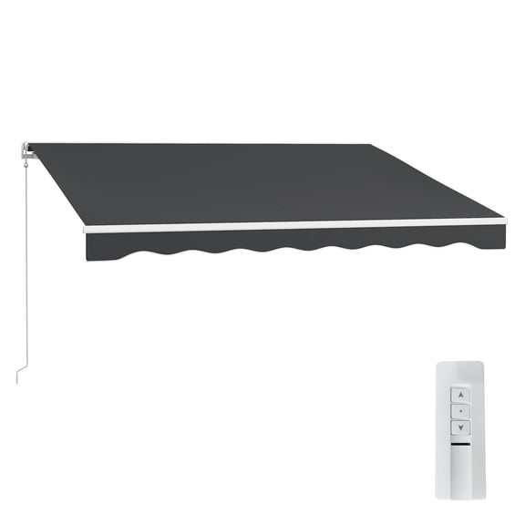 Retractable Awning 10x8ft Motorized, Electric Sun Shade for Patio, Deck, Balcony - Remote & Crank Control, Adjustable Tilt, Dark Gray