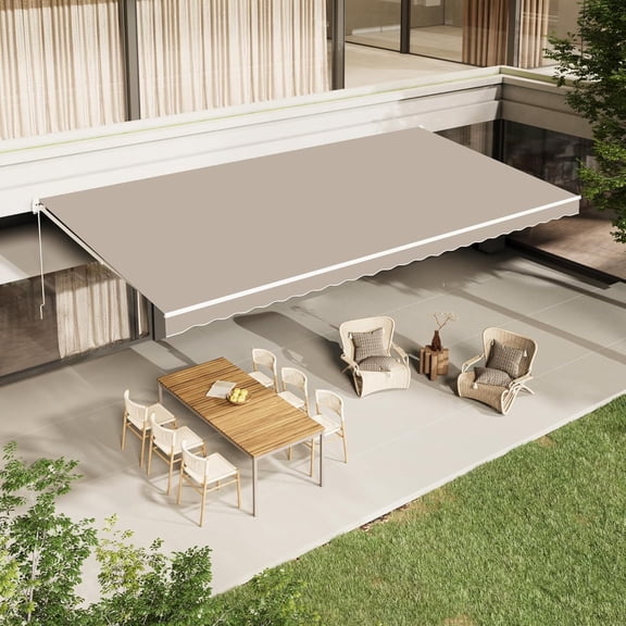 Retractable Awning, 13' x 10' Awnings for Outside, Beige | Retractable Awnings for Patio, Sunsetter Awning Canopy Cover Outdoor Deck Porch Awnings with Manual Crank Handle for Backyard