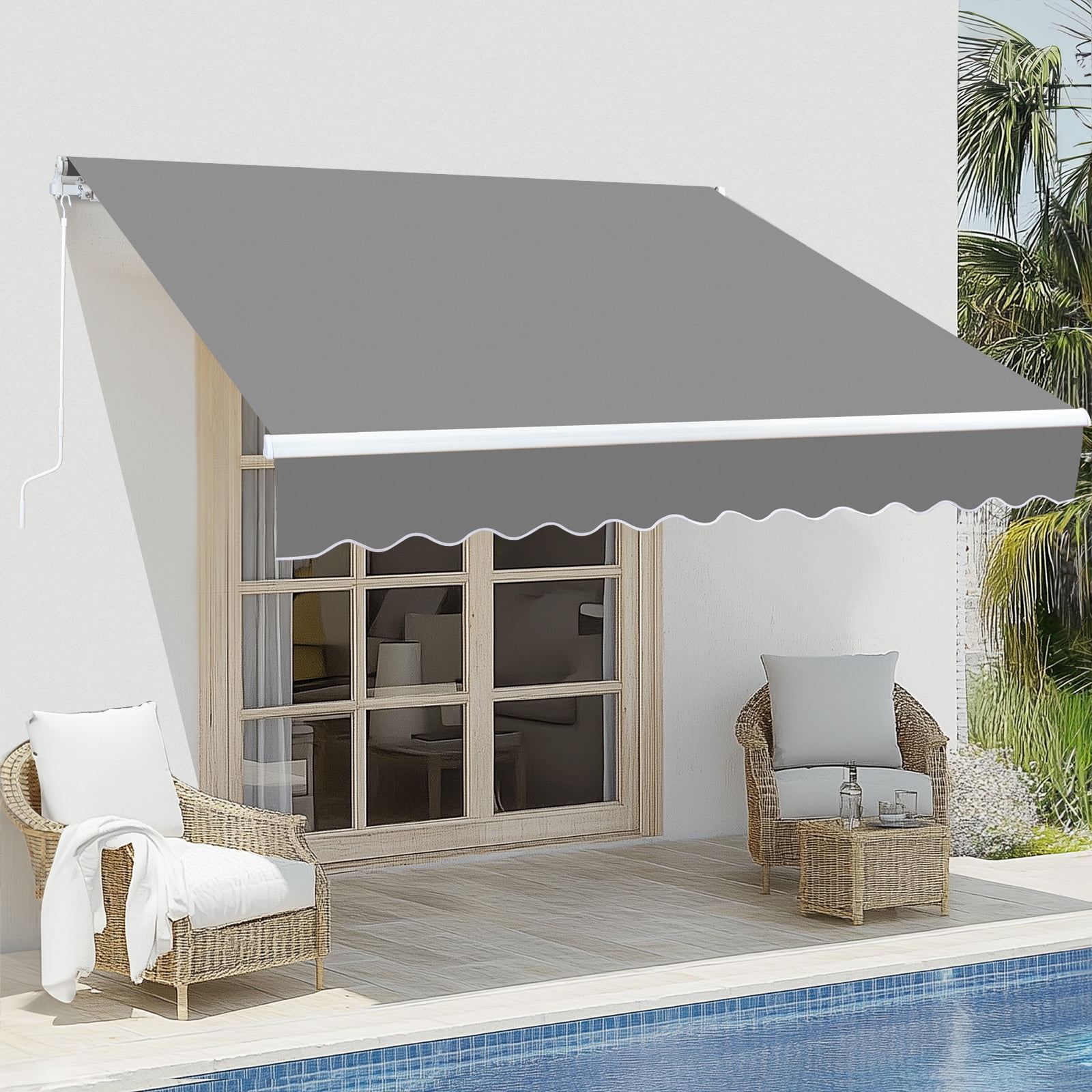 Retractable Awning Grey, 98.4"D x 117"W x 59"H