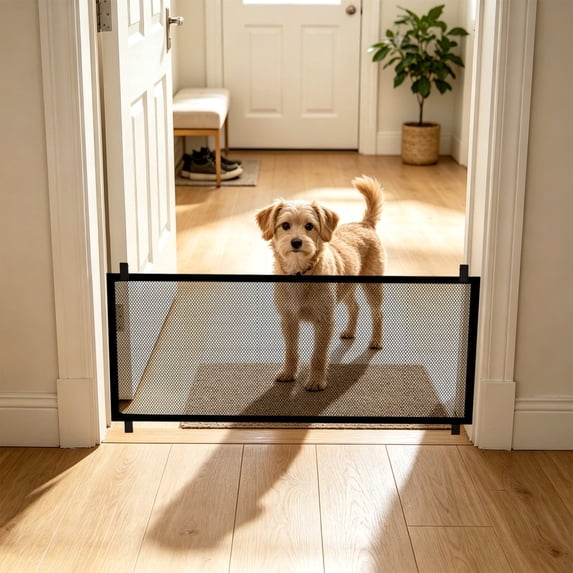 Retractable Dog Gates for Stairs, Extends to 71" Wide 28" Tall, Use for Outdoor, Indoor, Hallways, Doorways, Deck, Porch