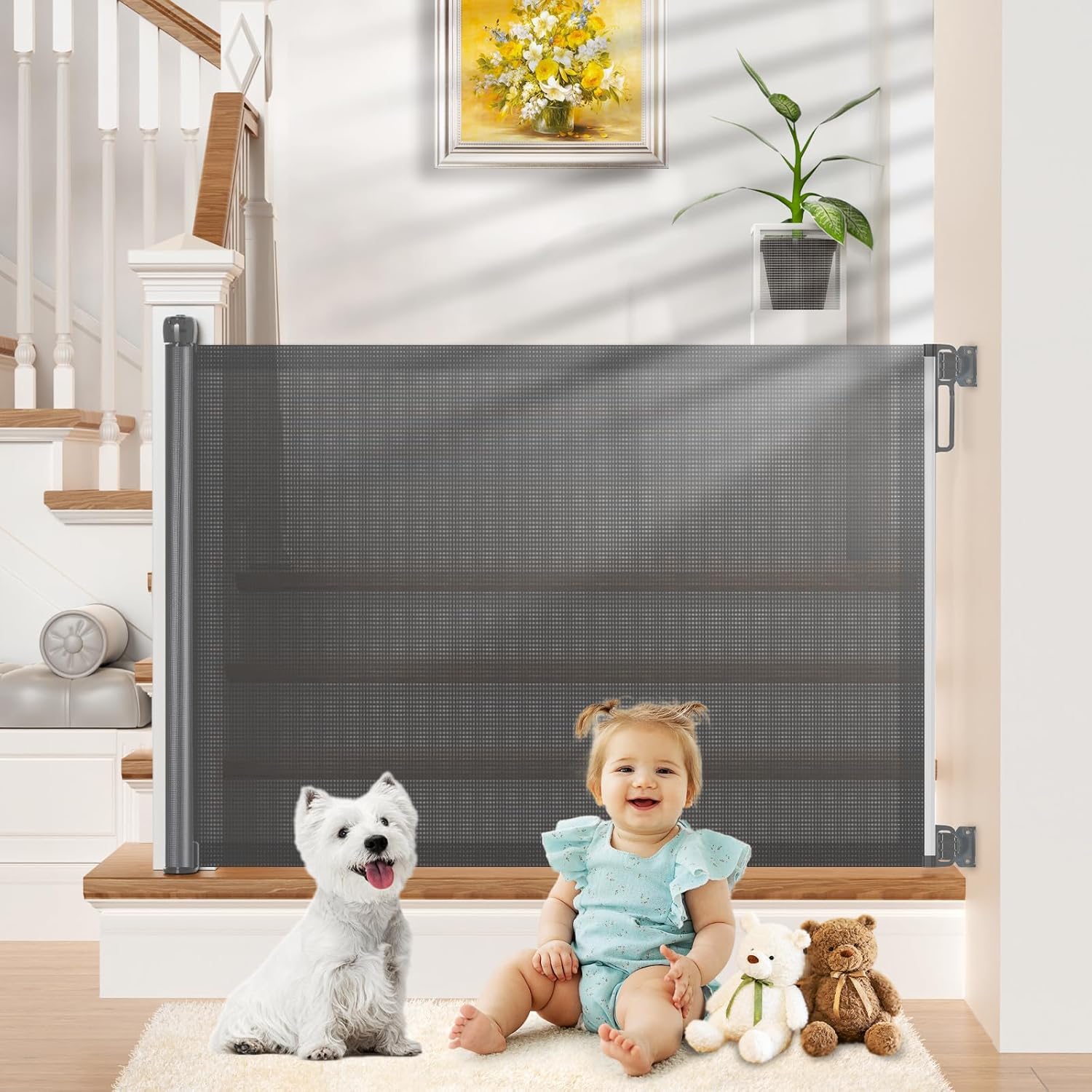 Retractable Baby Gate, 33" Tall, Extends up to 55" Baby Gates Extra